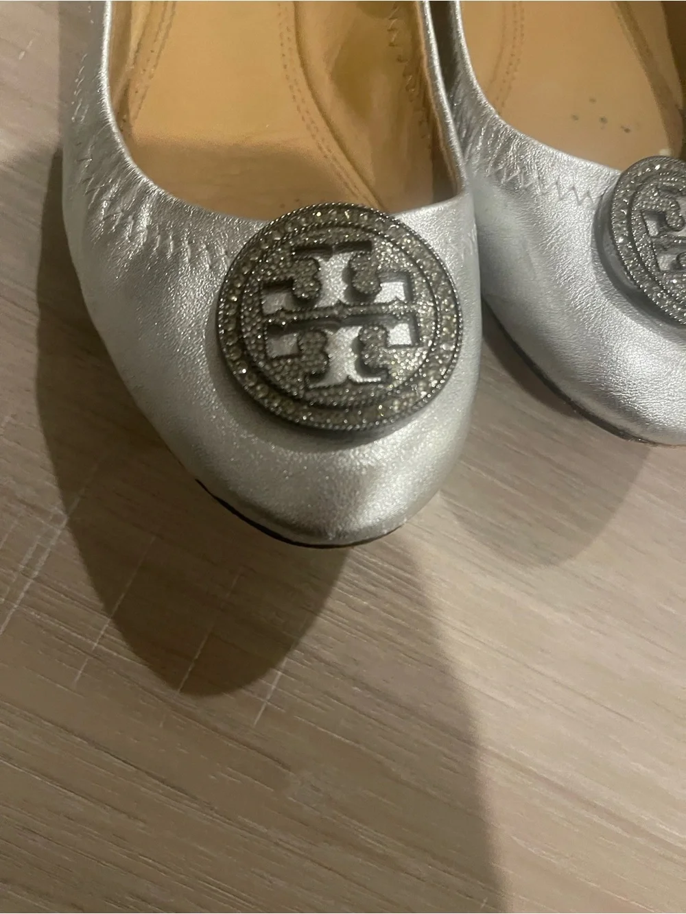 Tory Burch Liana silver ballet flats, size 7.5
